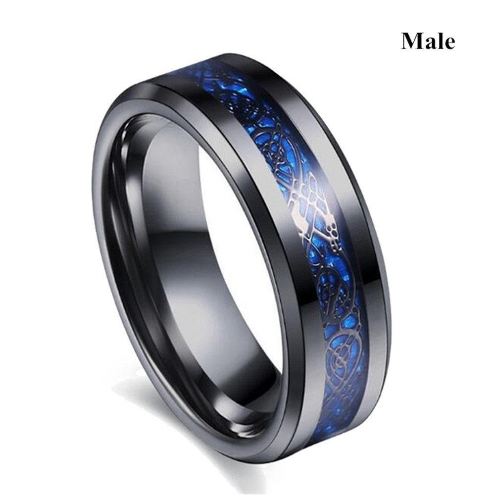 Hot-selling cross-border e-commerce products: fashionable red and blue gemstone women's rings, European and American style stainless steel dragon pattern men's couple rings. - Image 8