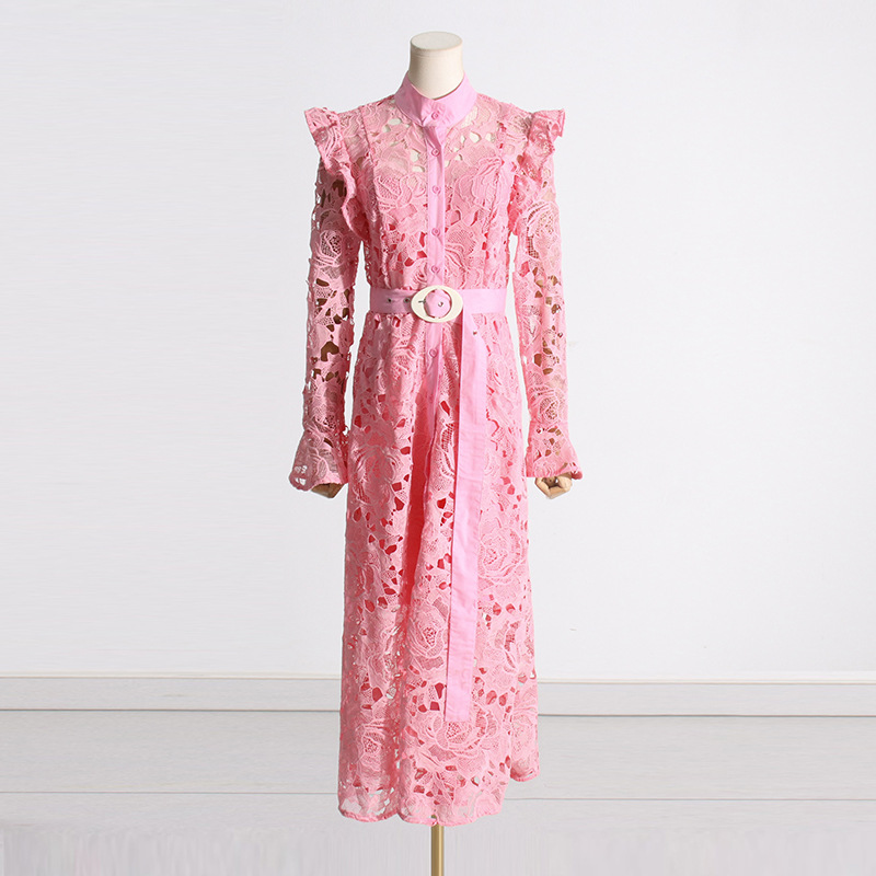 Retro heavy industry French long skirt 2023 new temperament niche design lace embroidery waist dress women's trend - Image 2
