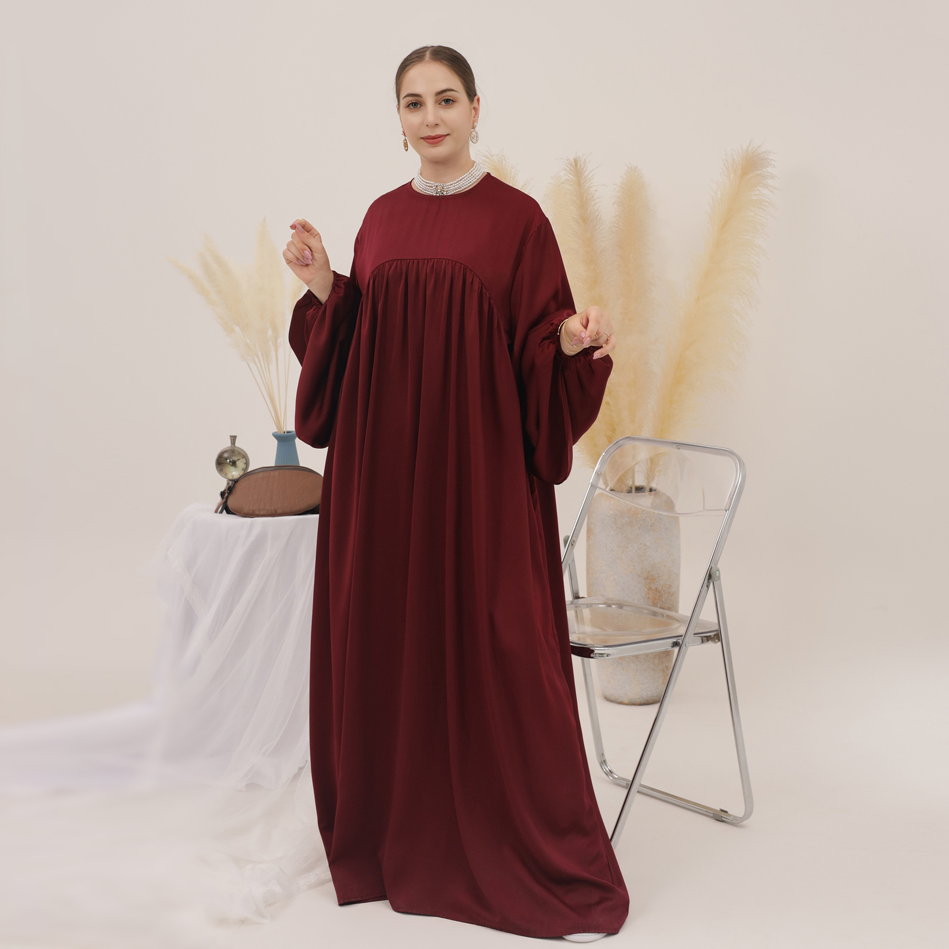 2023 Loriya AliExpress Amazon Swing Solid Color Loose Comfortable Robe Dress LR592 - Image 2