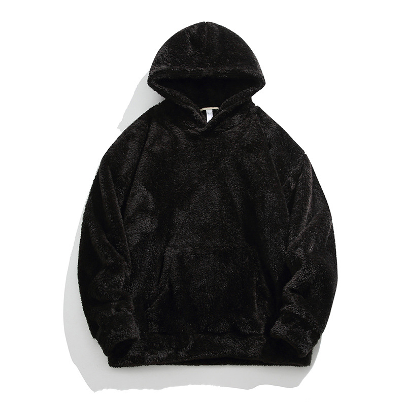 Cross-border supply of solid color arctic velvet hooded jacket for men, winter retro lazy loose couple casual sweater - Image 8