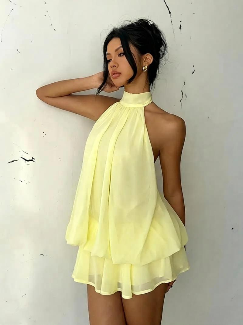 European and American cross-border Sanya resort dress, beach dress, chiffon halter neck tea break short skirt, 2025 autumn sexy hot girl dress - Image 6