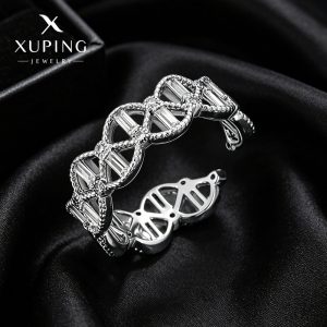 Xuping hollowed-out design irregular geometric open ring, copper alloy plated white, niche and unique women's jewelry wholesale.