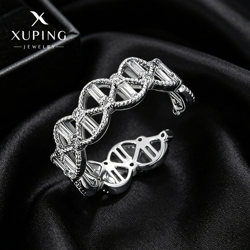 Xuping hollowed-out design irregular geometric open ring, copper alloy plated white, niche and unique women's jewelry wholesale.