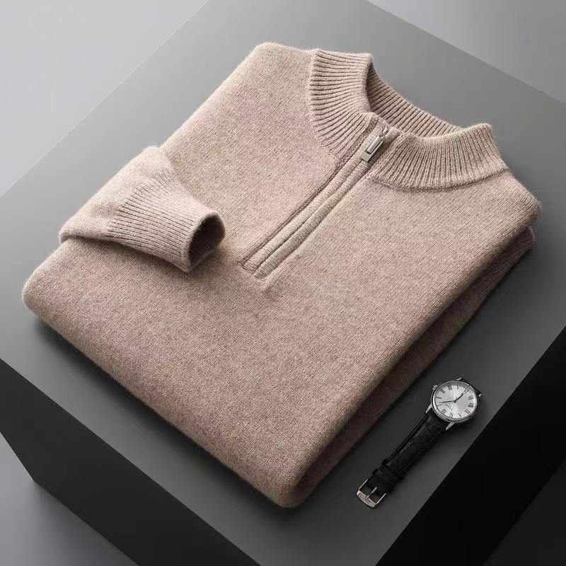 100% wool sweater men's half turtleneck zipper thickened bottoming sweater autumn and winter business casual solid color cashmere sweater - Image 6