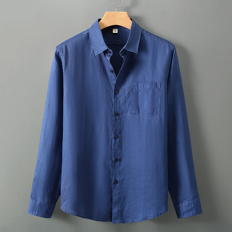 Summer linen short-sleeved shirt for middle-aged men's business casual pure linen pocket shirt loose cardigan half-sleeved linen clothing - Image 15