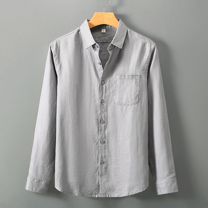 Summer linen short-sleeved shirt for middle-aged men's business casual pure linen pocket shirt loose cardigan half-sleeved linen clothing - Image 21