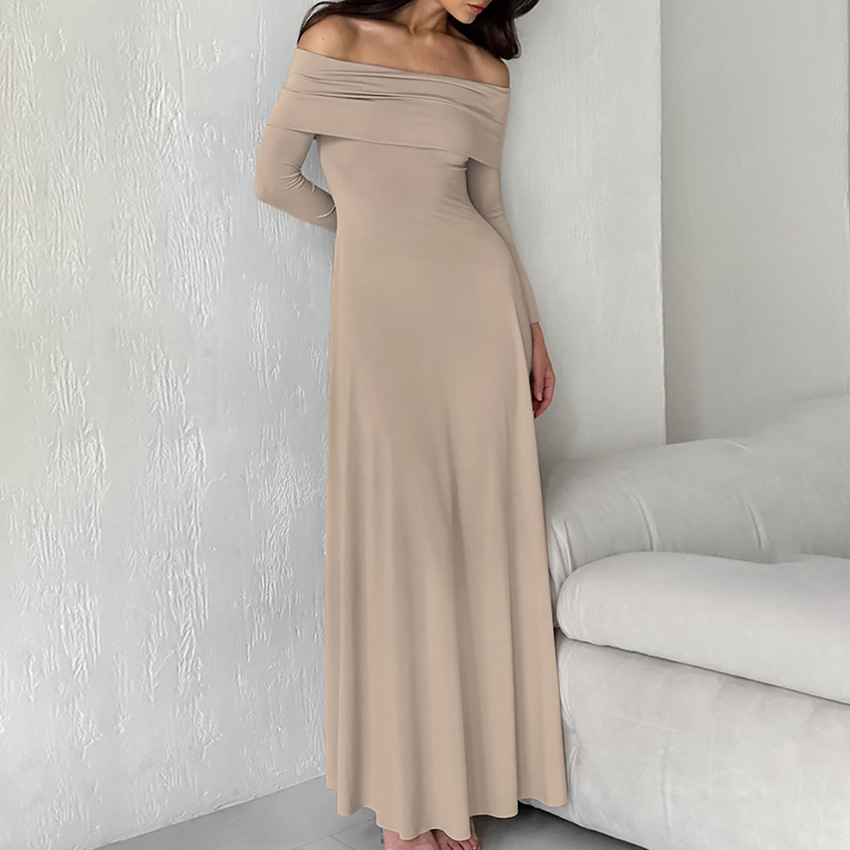 French-style sexy off-shoulder fitted dress, 2024 autumn/winter new style, niche off-shoulder simple evening gown for women. - Image 3