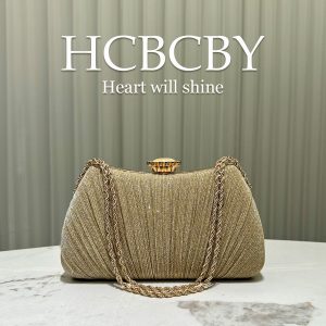 Gold glitter pleated chain decoration handbag evening bag women's fashionable and elegant handbag evening bag