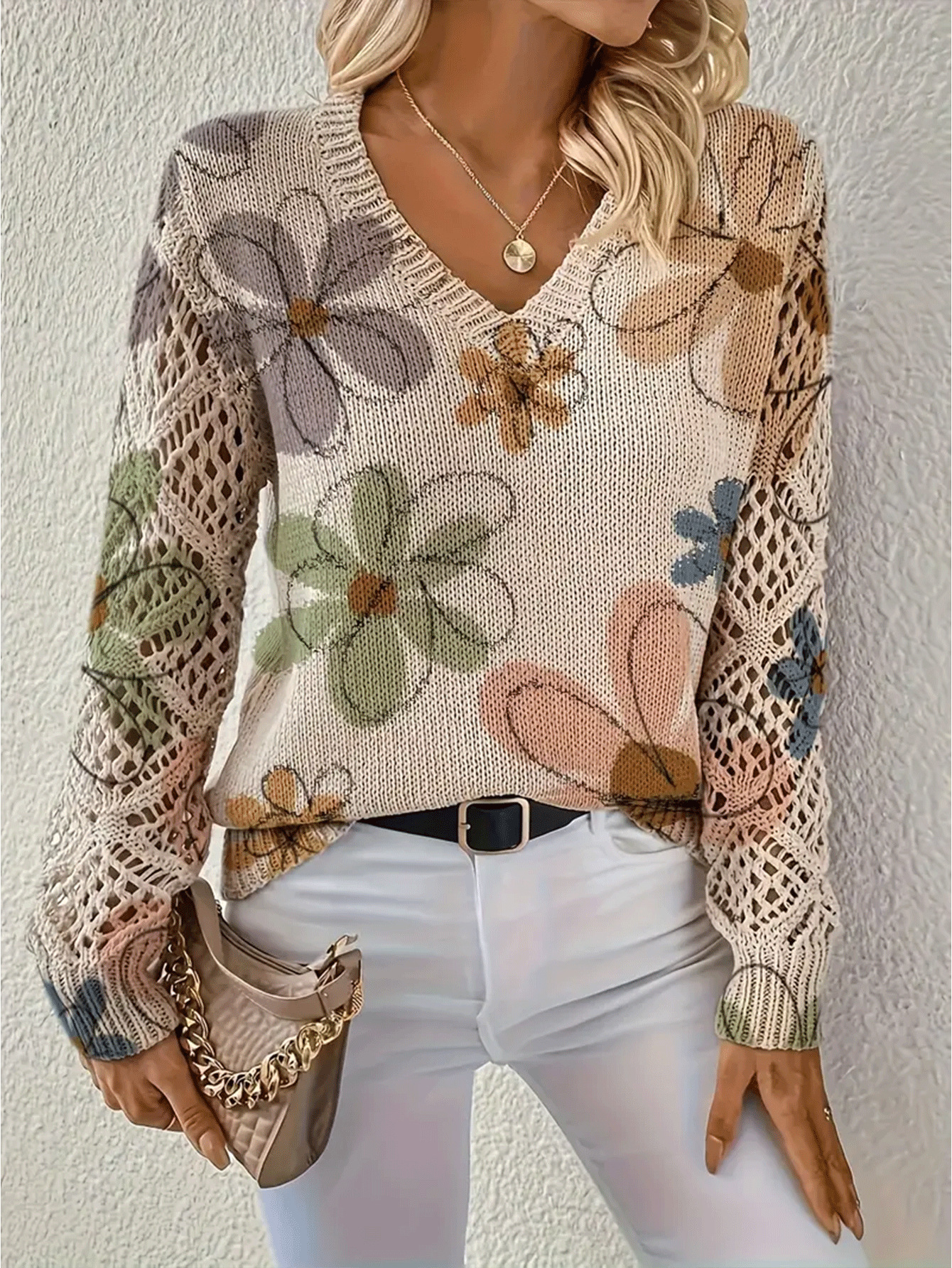 Cross-border AliExpress V-neck printed T-shirt, spring/summer T-shirt, retro pastoral style, all-over floral print, loose casual wholesale. - Image 16