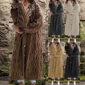2025 Autumn/Winter European and American Cross-Border Foreign Trade New Style Knitted Women's Clothing Loose Button Long Knitted Sweater Cardigan Coat