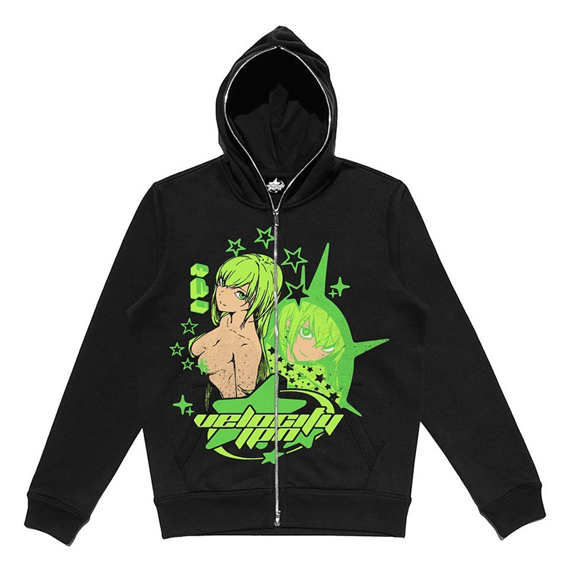 2023 European and American dark girl sweatshirt men and women hoodies Gothic couple Harajuku large size long zipper sweater - Image 2