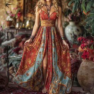 LN1640 Cross-border 2025 European and American Summer New Strapless Backless Suspender Dress Retro Print Long Dress