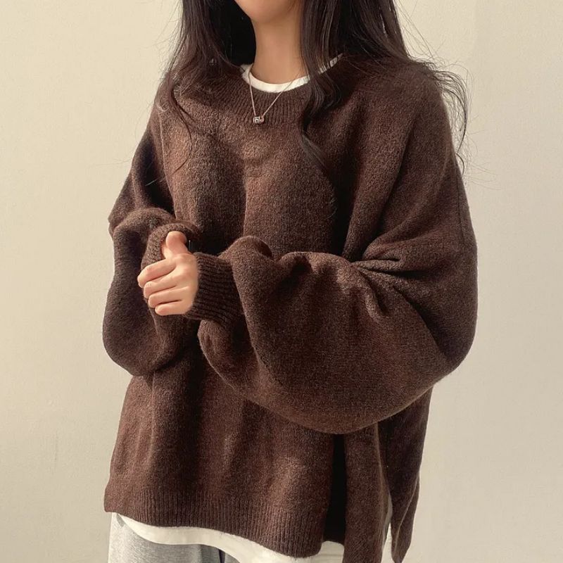 Cross-border European and American women's clothing tk hot style casual versatile solid color split pullover loose long-sleeved ladies sweater autumn and winter 25 - Image 11