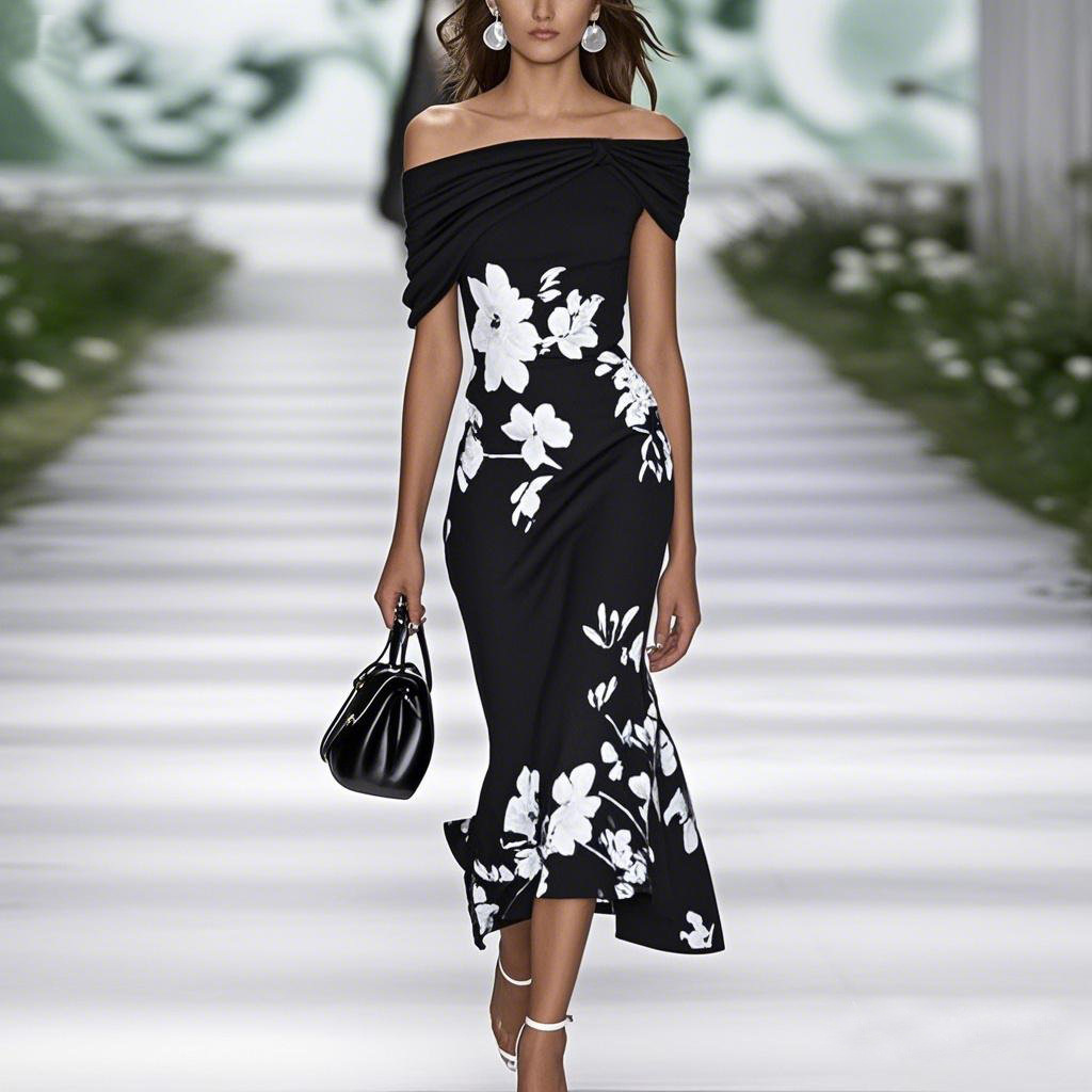 2025 European and American Women's Clothing, Cross-border Amazon, Digital Printed Off-Shoulder Short-Sleeve Summer Dress