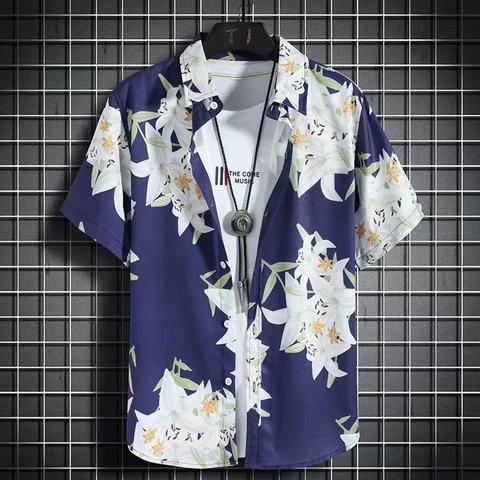 Summer short-sleeved shirts for men and women Hainan Sanya travel couples floral casual shirts summer Hong Kong style fashion - Image 21