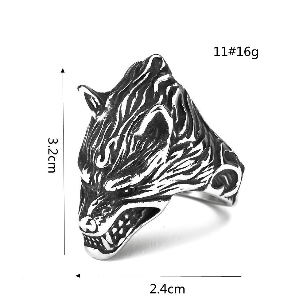 European and American style retro hip-hop hollow wolf head pattern fashion men's ring domineering Viking ring - Image 6