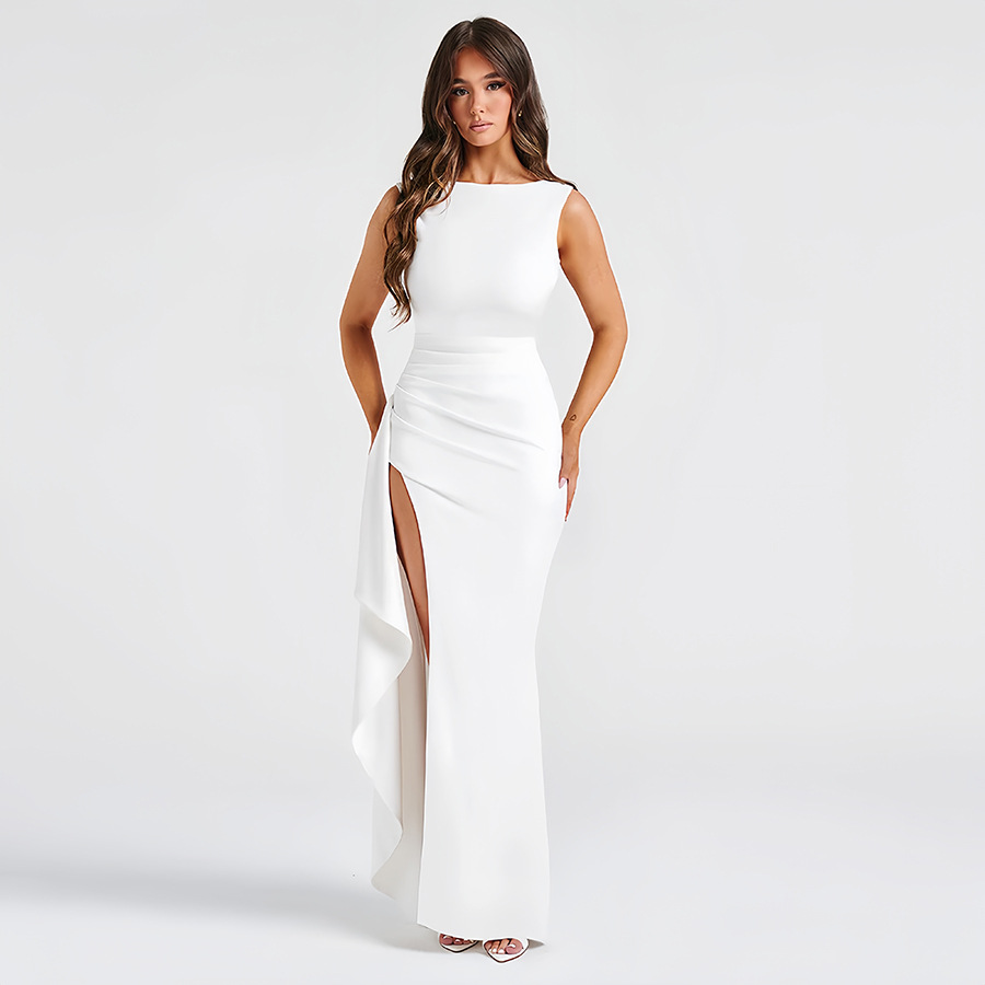 2024 Summer New European and American Style Cross-border Solid Color Sleeveless High Slit Sexy Backless Dress Women's Slim Long Skirt - Image 7