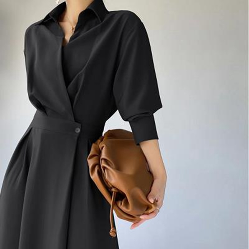 Chic and versatile self-induction French style small fragrance dress female design sense high-end long and short sleeve temperament slim mid-length skirt - Image 9