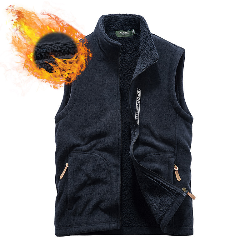 Men's autumn and winter outdoor leisure large size fleece sweater vest plus velvet thick warm waistcoat 9816A - Image 4