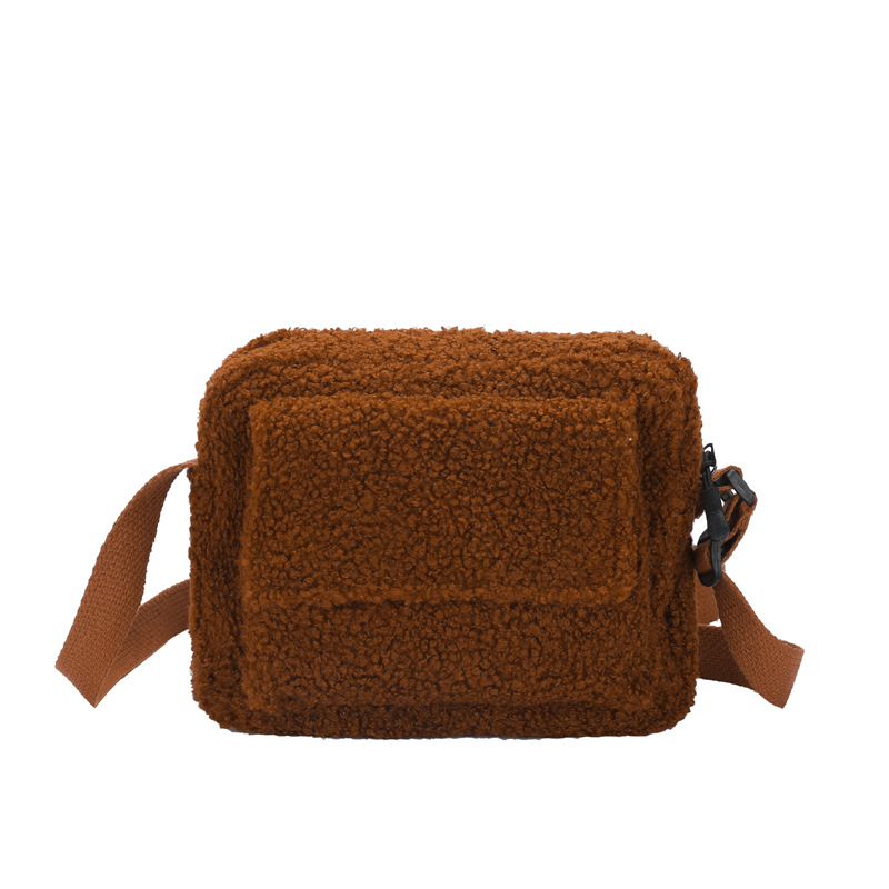 Cute solid color autumn and winter furry one-shoulder armpit small square bag new trendy fashion foreign style plush women's bag - Image 3