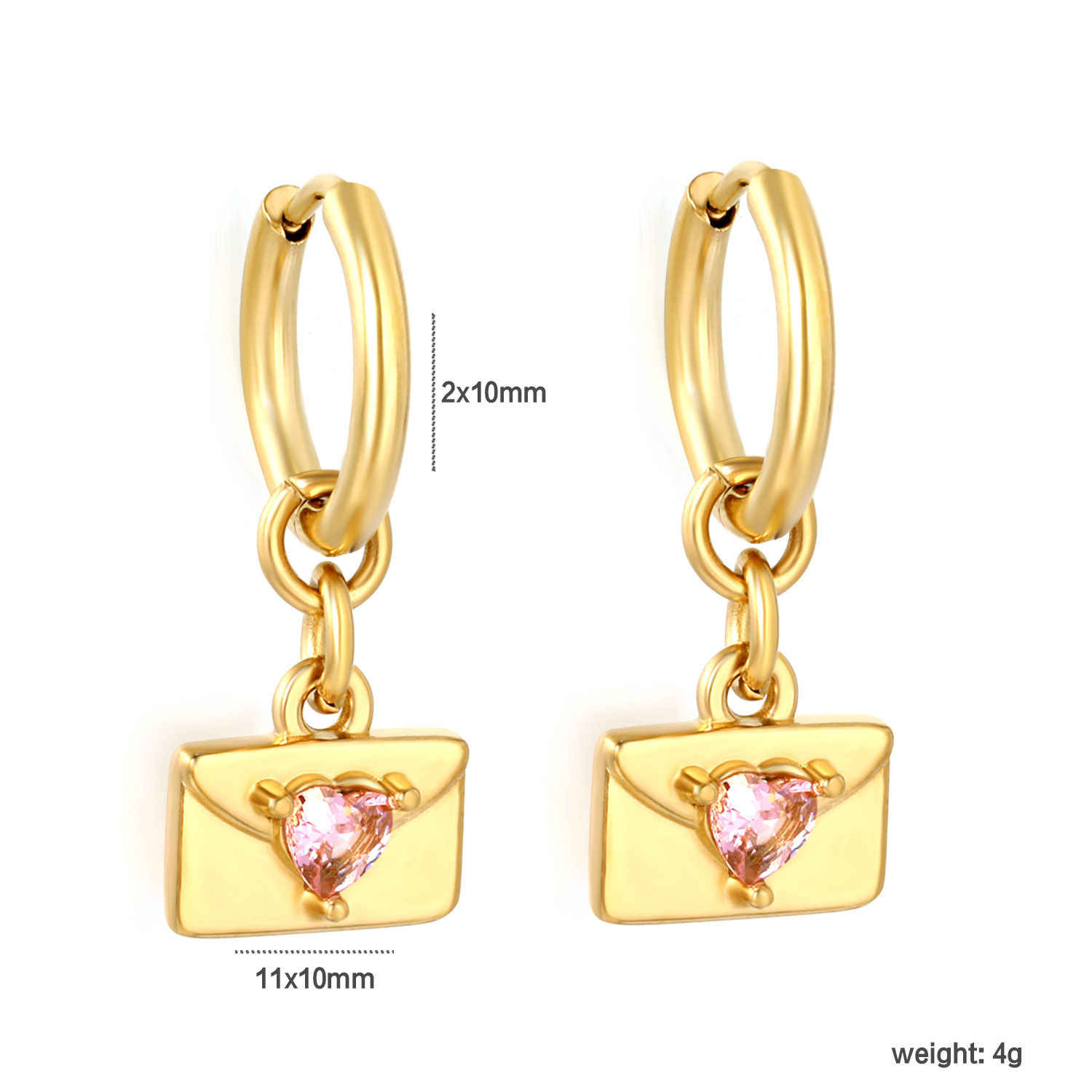 New cross-border style 18k gold-plated heart-shaped envelope pink zircon earrings, a luxurious and niche high-end earring and necklace set. - Image 4