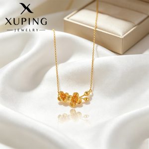 Xuping Imitation Gold Luxury Plum Blossom Clavicle Necklace, New Chinese Style, 24k Gold Plated Copper Alloy Necklace Wholesale