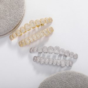 European and American hip-hop braces, Amazon 10-tooth micro-inlaid 8A zircon cross-border hip-hop braces, Halloween hip-hop accessories
