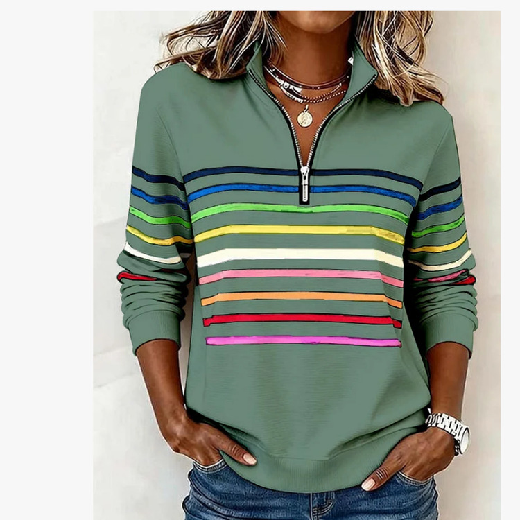 2026 Foreign Trade Cross-Border European and American Independent Website Amazon Autumn/Winter Half-Zip Hoodie 3D Digital Print Women's Top - Image 2