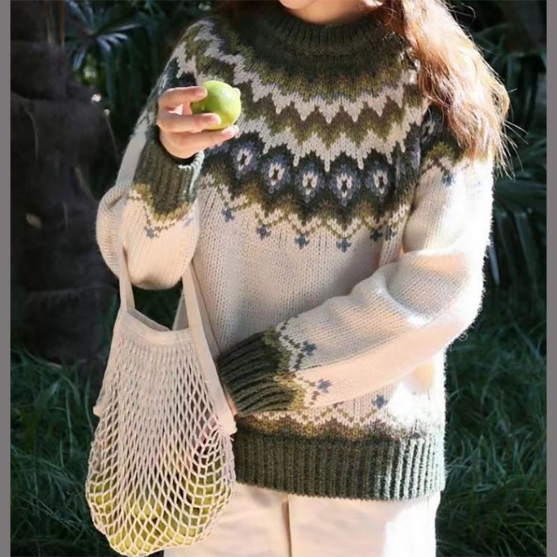 Amazon European and American new sweater women's wish hot sale round neck color matching loose fashion pullover sweater - Image 4