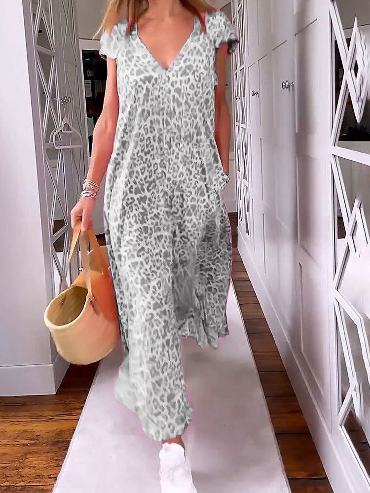 2023 cross-border European and American summer V-neck fashion dress Leopard print dress loose and slim - Image 9