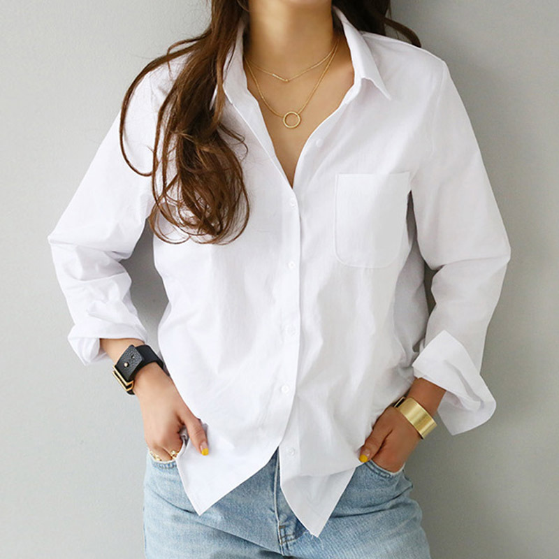 2023 Spring New Solid Color Pure Cotton Bottom Long-sleeved Shirt OL Professional Slim Slim Lapel Shirt Women - Image 2