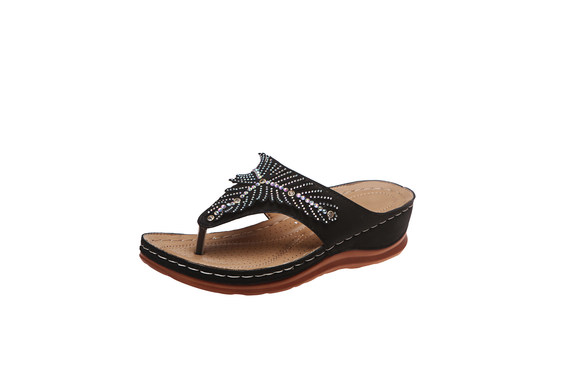 wish hot style European and American style flip flops large size African sandals casual lightweight flip flops flat rhinestone sandals - Image 6