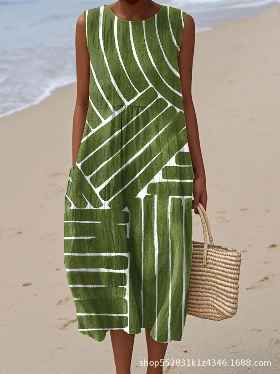 2025 European and American spring and summer new sleeveless casual printed temperament long dress slim small fresh casual dress - Image 20