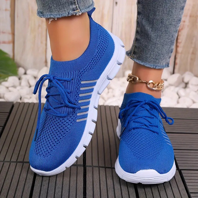 Foreign trade spring and summer style flying mesh women's shoes breathable sports shoes deep mouth lace-up platform sole casual shoes women's running - Image 10