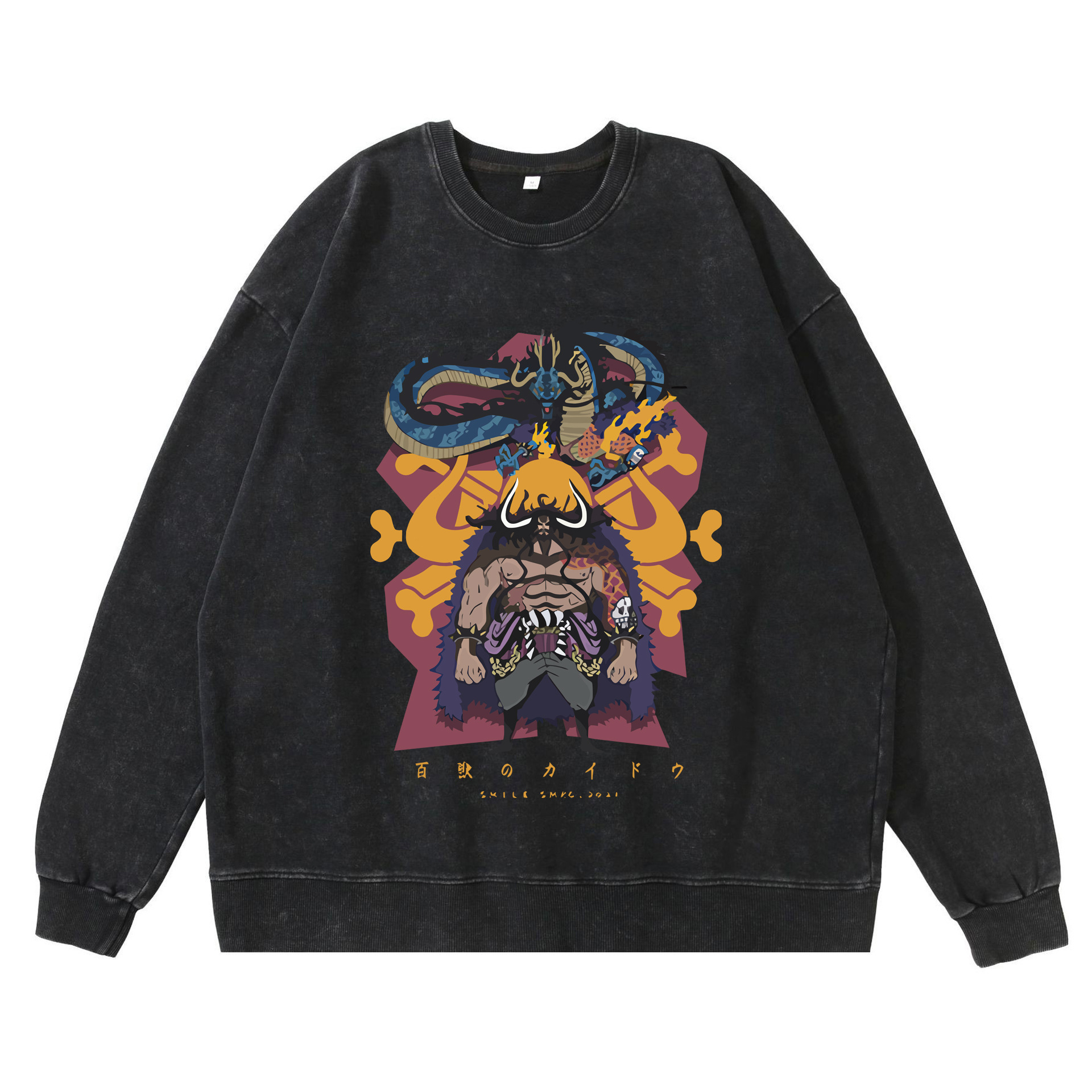 360g heavy washed retro sweatshirt street hip-hop anime American style pirate Luffy Zoro cotton autumn sweatshirt - Image 25