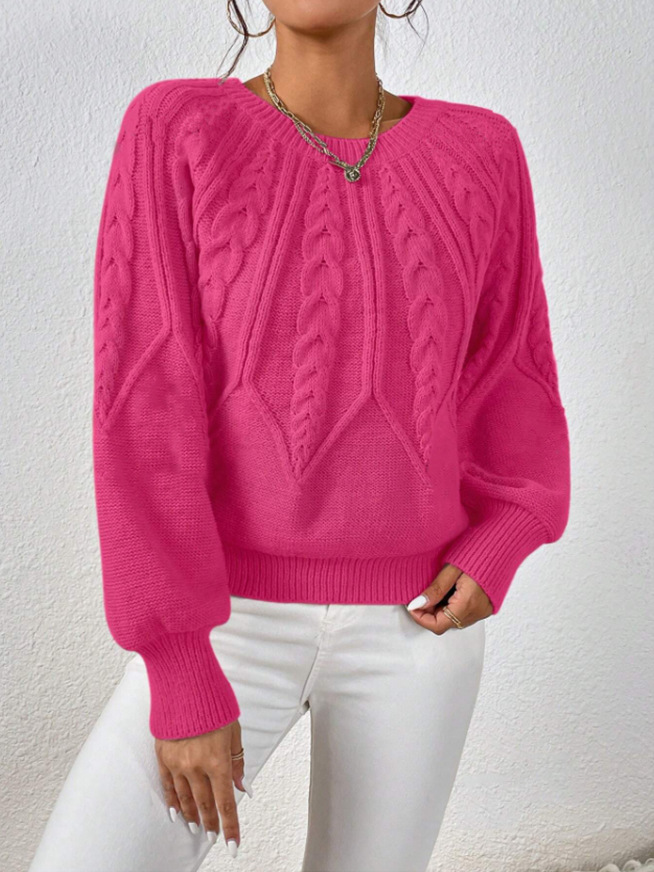 Amazon pullover crew neck knit sweater, cross-border foreign trade, long-sleeved cable knit solid color autumn and winter versatile knit top for women - Image 30