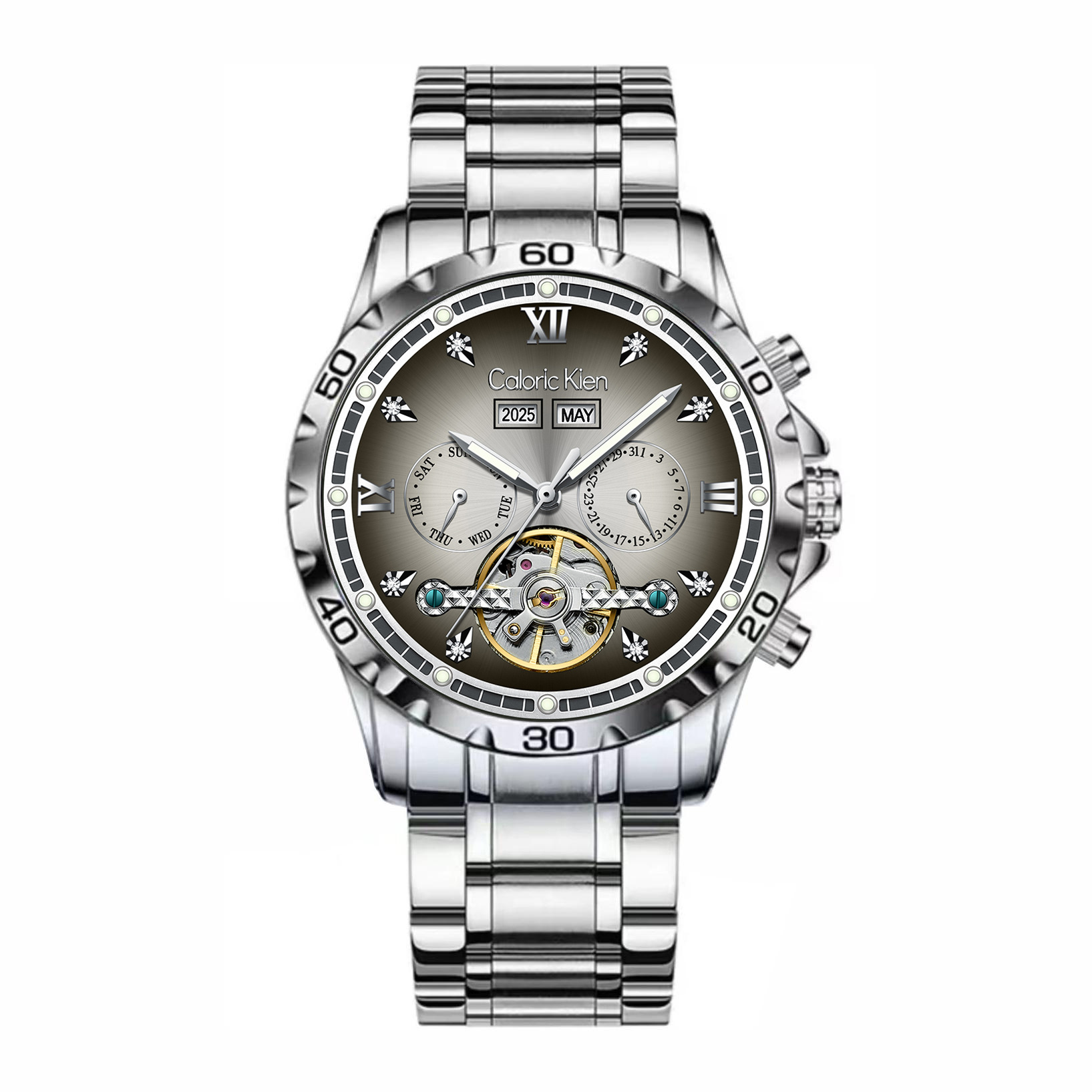 Lightweight custom mechanical watch with skeletonized tourbillon and double calendar, stylish dial, men's wristwatch, factory direct shipping, DY best-selling watch. - Image 5