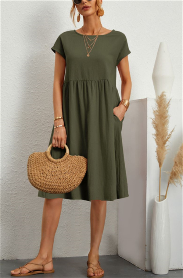 Amazon 2023 summer cross-border supply OL temperament women's cotton round neck A-line skirt dress manufacturer wholesale women - Image 7