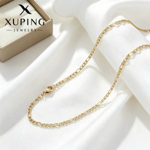 Xuping Stainless Steel 14k Color European and American Cross-border Necklace for Women, Simple, Classic, Easy-to-Match, Lobster Clasp Plain Chain with Chain