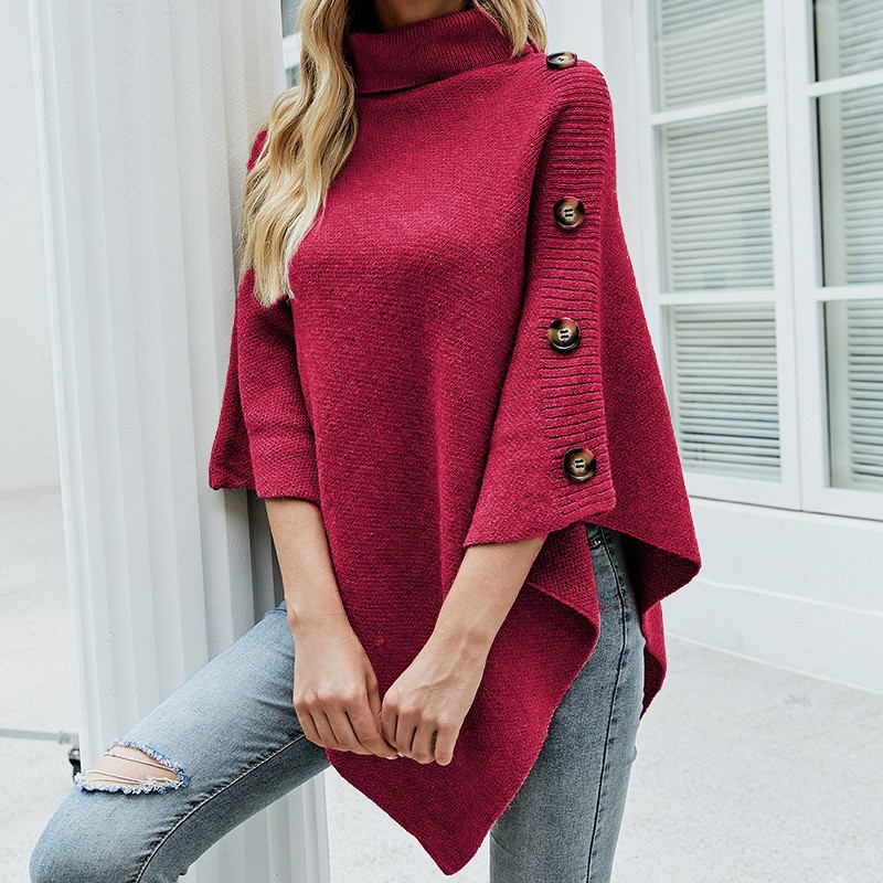 High-Neck Knitted Cape - Image 9
