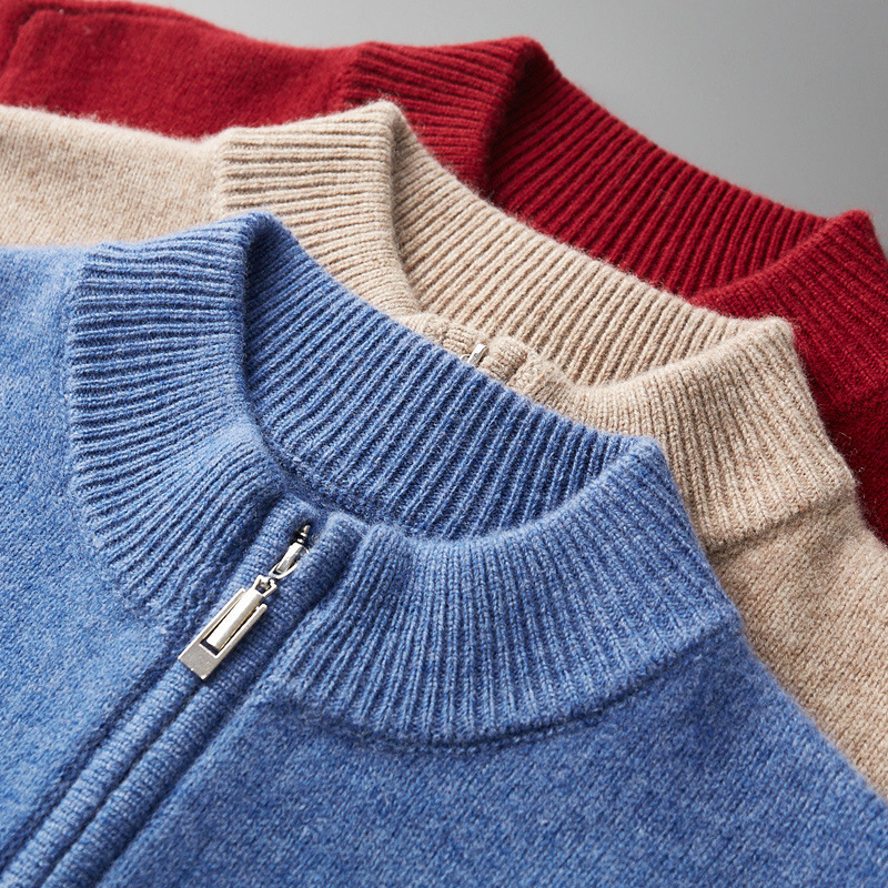 100% wool sweater men's half turtleneck zipper thickened bottoming sweater autumn and winter business casual solid color cashmere sweater - Image 3