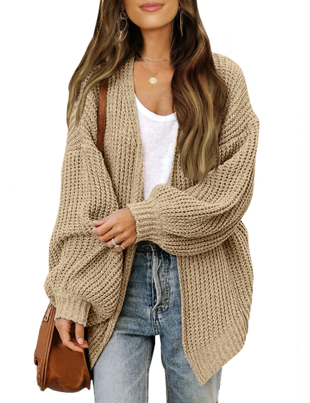 Amazon export women's lantern sleeve chunky knit cardigan 2026 autumn and winter new pocket knit sweater women's coat - Image 20