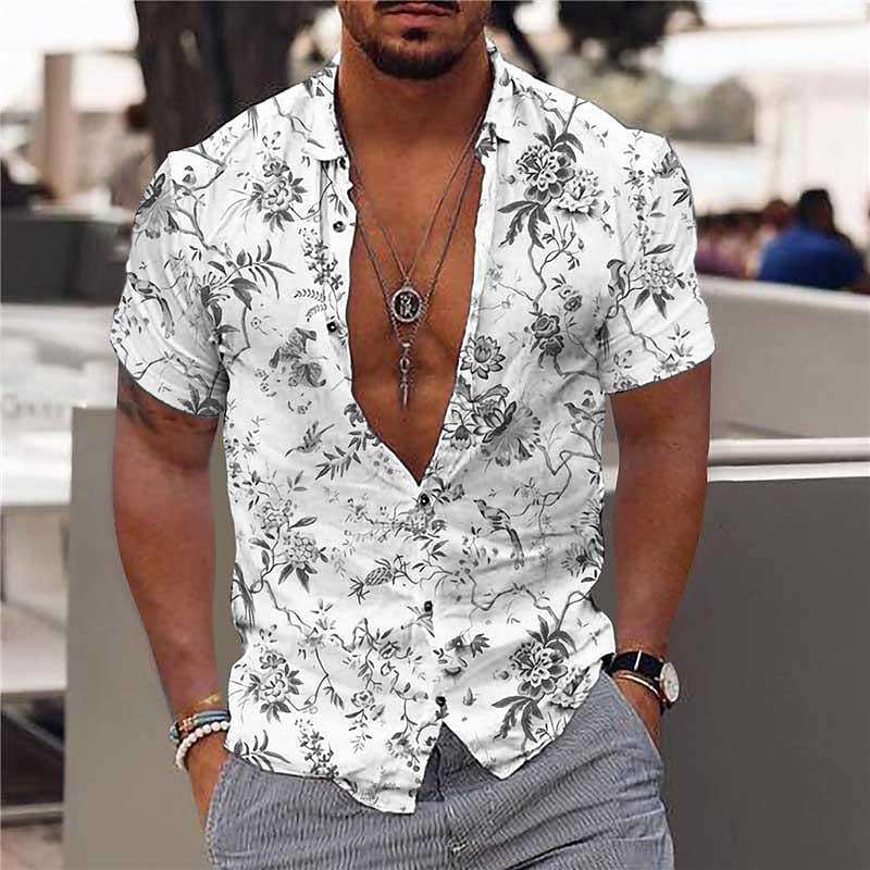 Cross-border foreign trade 2023 men's Hawaiian short-sleeved shirt men's lapel shirt holiday casual T-shirt - Image 12