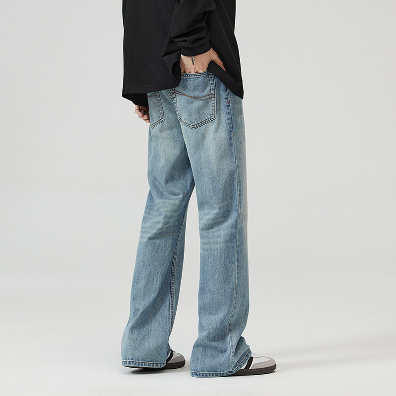LKTM Men's Wear#American High Street Washed Light Blue Flared Jeans Men's Fashion Brand High-end Slimming Trousers - Image 5