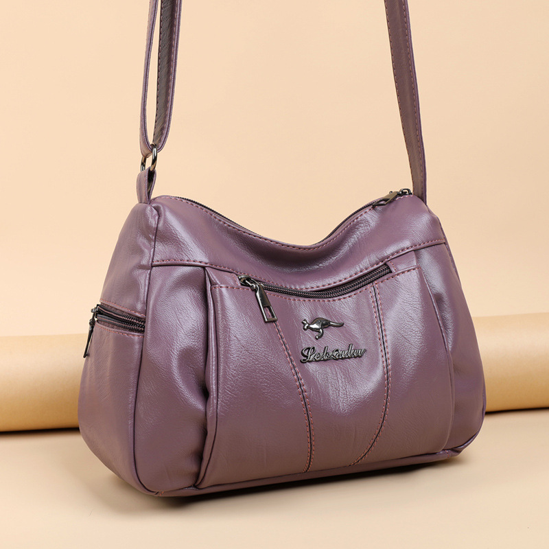 Soft leather bag women 2021 new trendy mother bag large capacity fashion atmosphere middle-aged and elderly mother-in-law single shoulder Messenger bag - Image 9