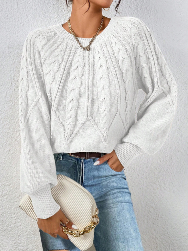 Amazon pullover crew neck knit sweater, cross-border foreign trade, long-sleeved cable knit solid color autumn and winter versatile knit top for women - Image 16