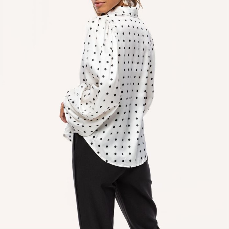 European and American style collared polka dot loose lantern sleeve chiffon blouse women's long sleeve shirt - Image 3