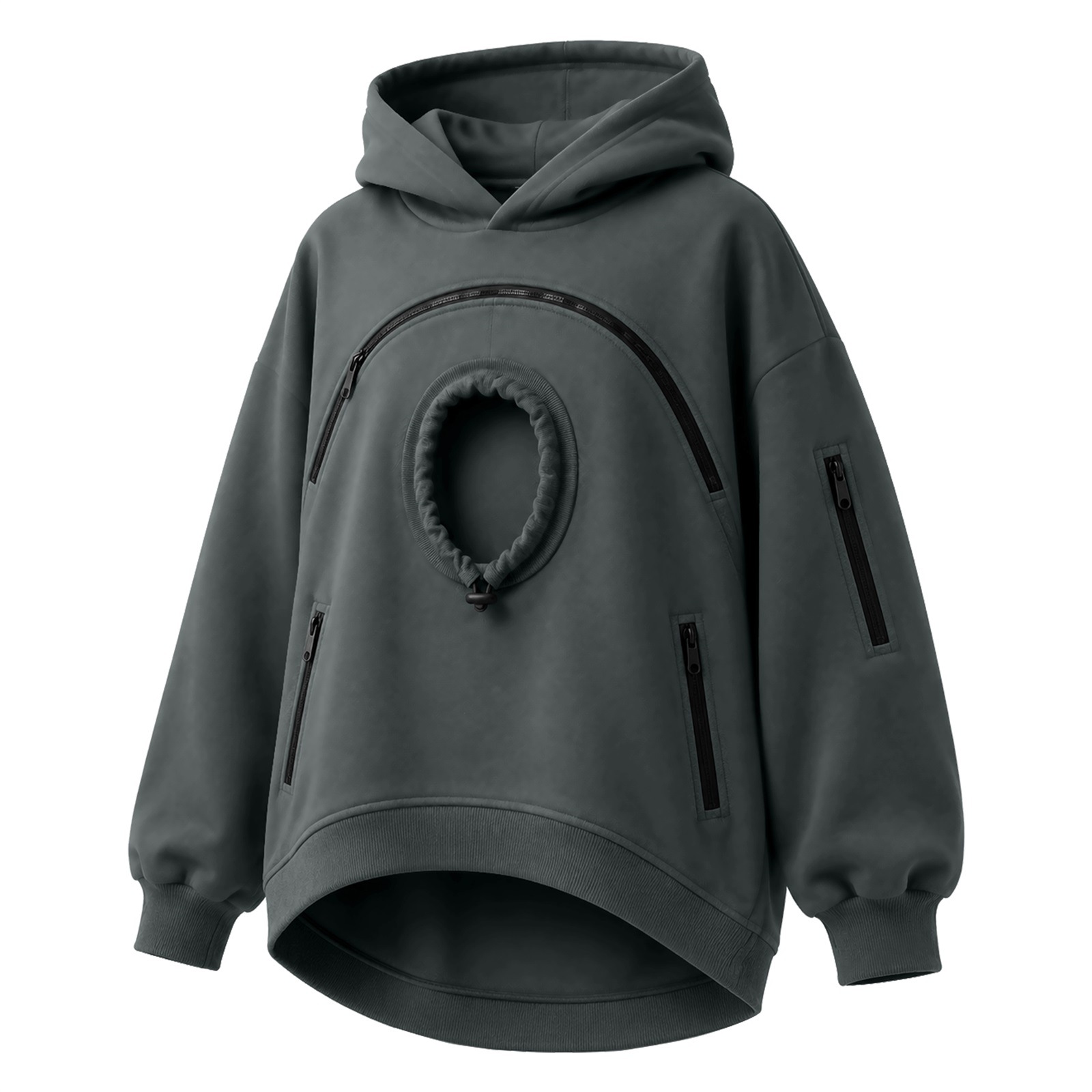 Cross-border women's hooded sweatshirt with pet cat pocket, casual style, long-sleeved hooded fleece-lined top with zipper. - Image 7
