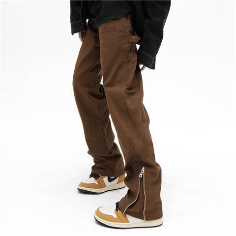 European and American high street brown micro flared zipper jeans men's winter American style trendy brand loose casual retro pants - Image 6