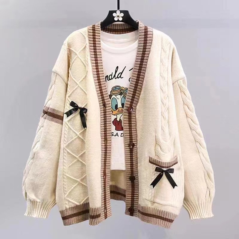 Bowknot sweater jacket for women autumn and winter loose 2024 new lazy style design age-reducing Japanese knitted cardigan - Image 7